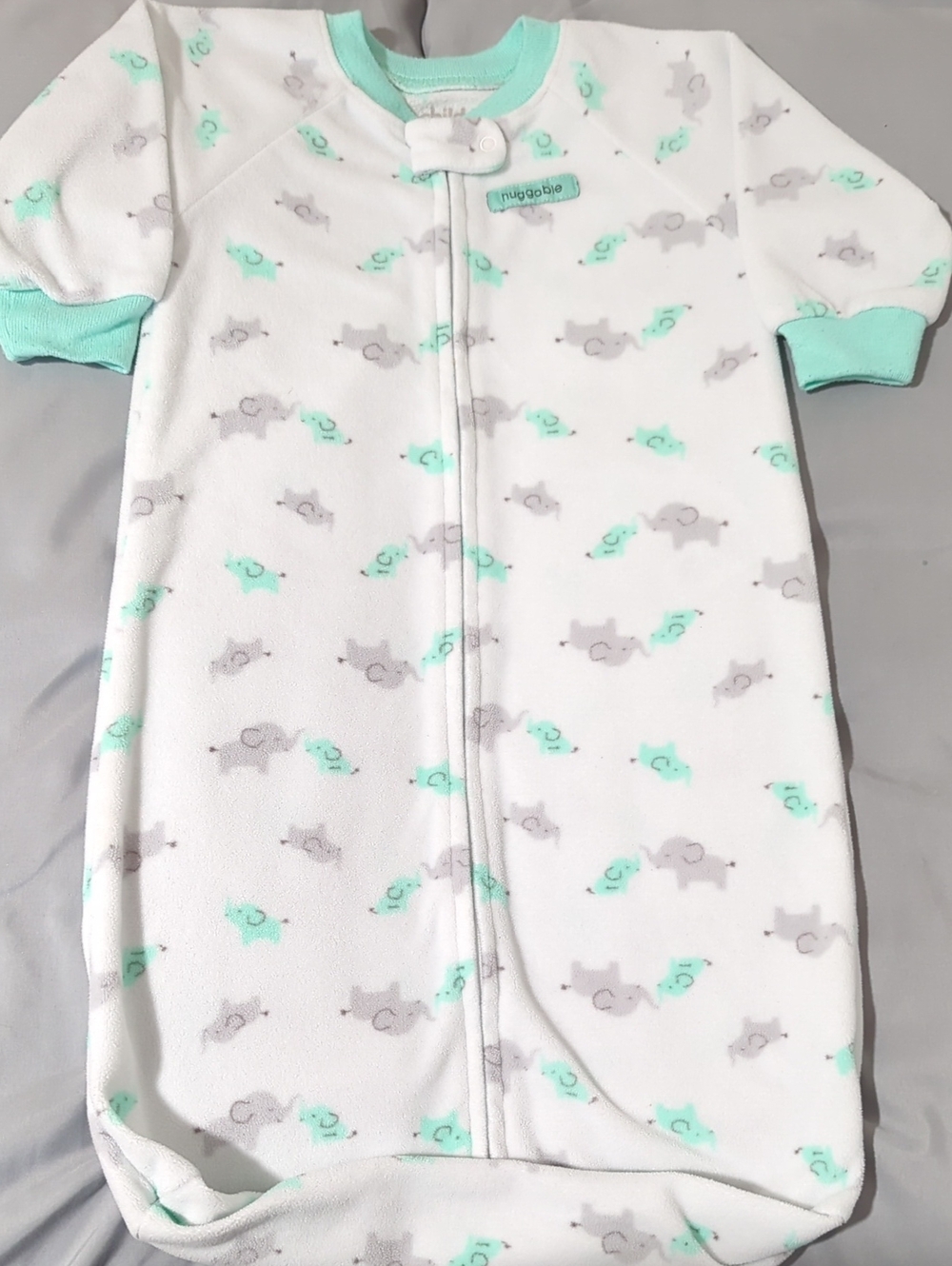 Carter's White Sleep Sack with Mint and Light Gray Elephant Print